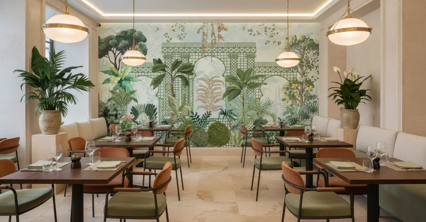 Restaurant de luxe avec papier peint personnalisé