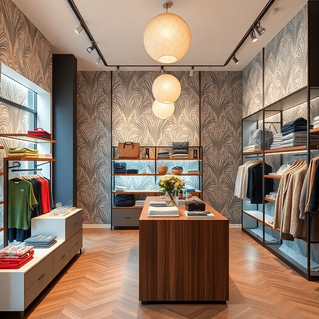 Boutique avec papier peint personnalisé
